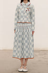 YANYAN KNITS Fall/Winter 2025: Wool plaid work jacket / Mid-length skirt YYK-YYW25-1421-LAN (Skirt: YYW25-1191)